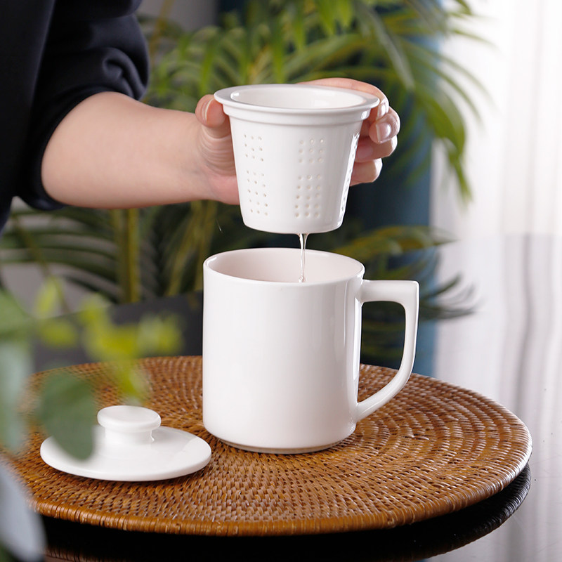 骨瓷茶漏茶杯滤茶杯家用水杯泡A茶杯陶瓷白瓷办公杯定制logo