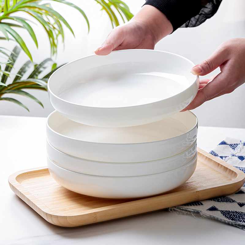 白色骨瓷家用圆形深盘