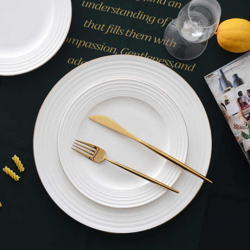 金边骨瓷家用早餐陶瓷盘子