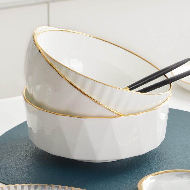 金边骨瓷碗单个大号8英寸轻奢