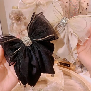 2025年新款蝴蝶结发饰女后脑子夹子头饰半扎发弹簧夹缎面高端发卡