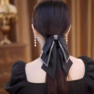 法式高级感时尚气质缎面长尾蝴蝶结马尾夹显发量飘带小抓夹女发夹