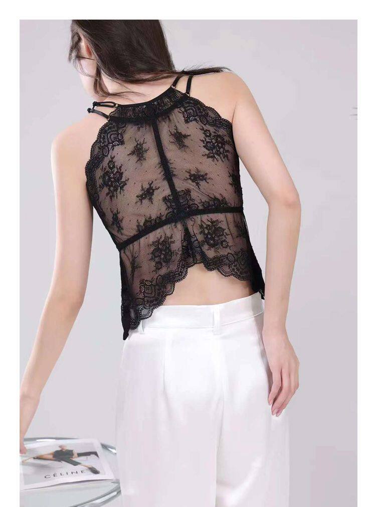 LeeVee丽维女士轻奢丝质吊带背心内搭带胸垫打底蕾丝遮背美背内衣