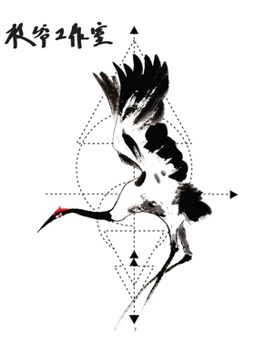 枝爷原创真理之鹤纹身贴男女帅气学院水墨中国风仙鹤千纸鹤防水