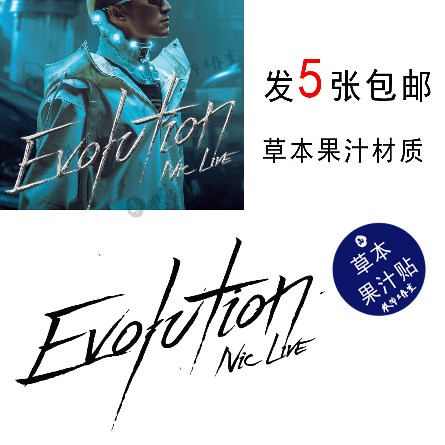 草本果汁进化纹身贴谢霆锋Evolution字母帅气胳膊防水持久发5张