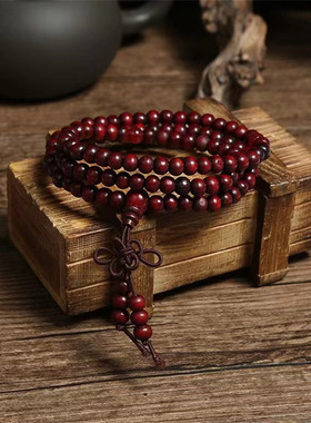 新中式热销国风多层叠戴式仿檀木佛珠手串木质念珠男女情侣款