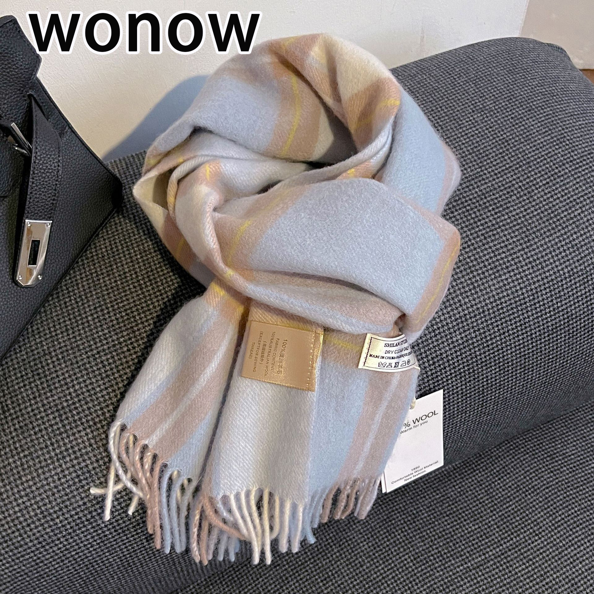 wonow围巾澳洲羊毛围巾女秋冬高级感2025新款英伦风格子围脖礼盒