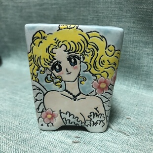 卡通美少女战士方形陶瓷花盆可爱动漫萝莉少女心手绘花盆