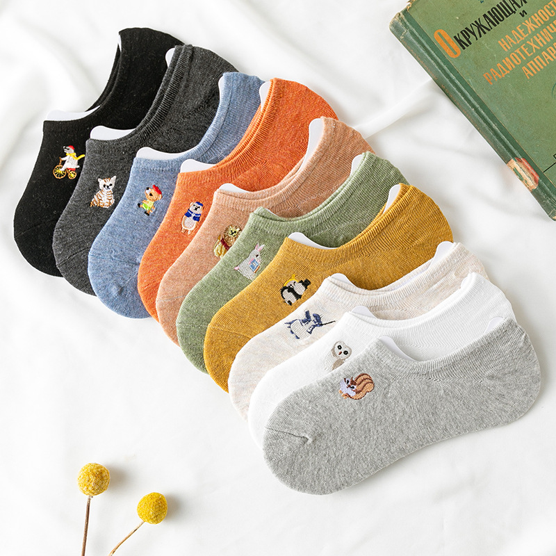 春夏季薄款袜子卡通刺绣女船袜