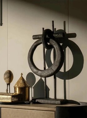 屿物为居 中古风边柜装饰品覆古摆件样板间碳化木雕塑摆件桌面收