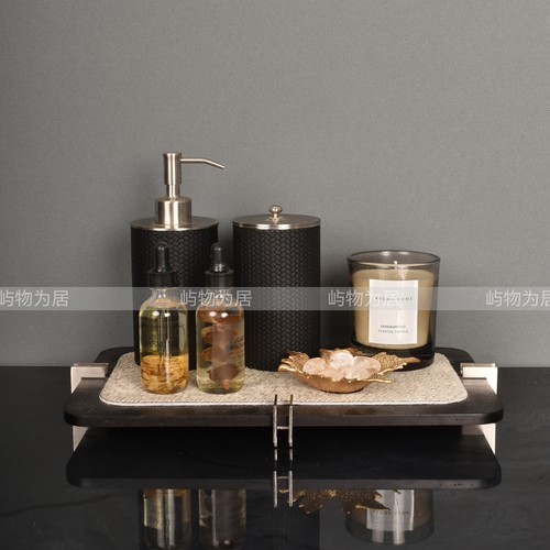 屿物为居 轻奢样板间卫生间皮革马毛卫浴洗手液瓶托盘香薰摆件组