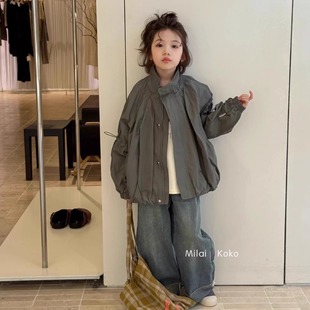 米莱milaikoko韩版儿童上衣女童洋气春秋洋气百搭外套宽松拉链衫