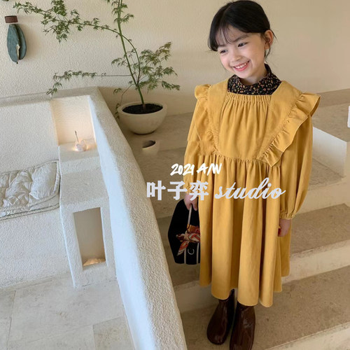 韩版儿童女童木耳边连衣裙