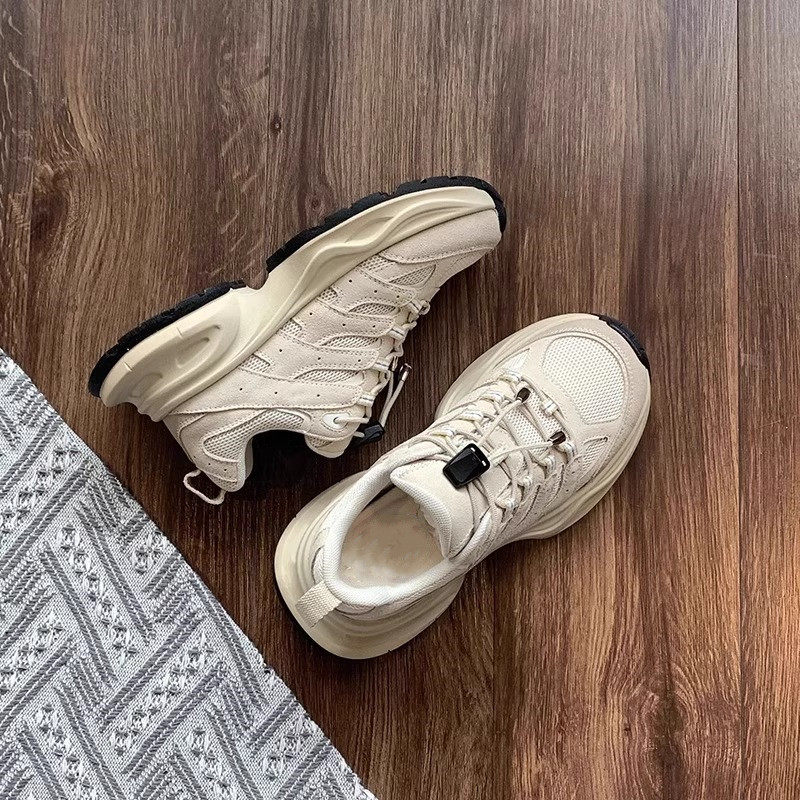 鱼骨老爹鞋女春夏新款透气网面百搭增高登山鞋休闲运动鞋