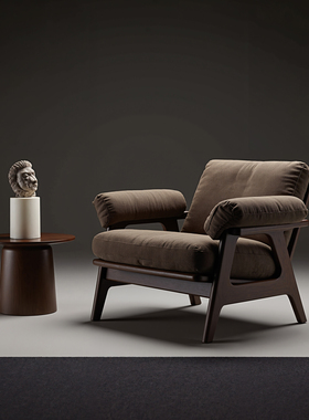 北欧休闲沙发椅实木客厅单人椅酒店大堂接待椅休息设计师宋式美学