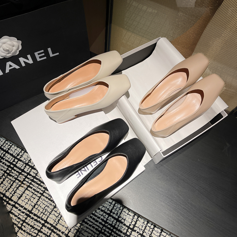 单鞋通勤浅口粗跟真皮方头软皮