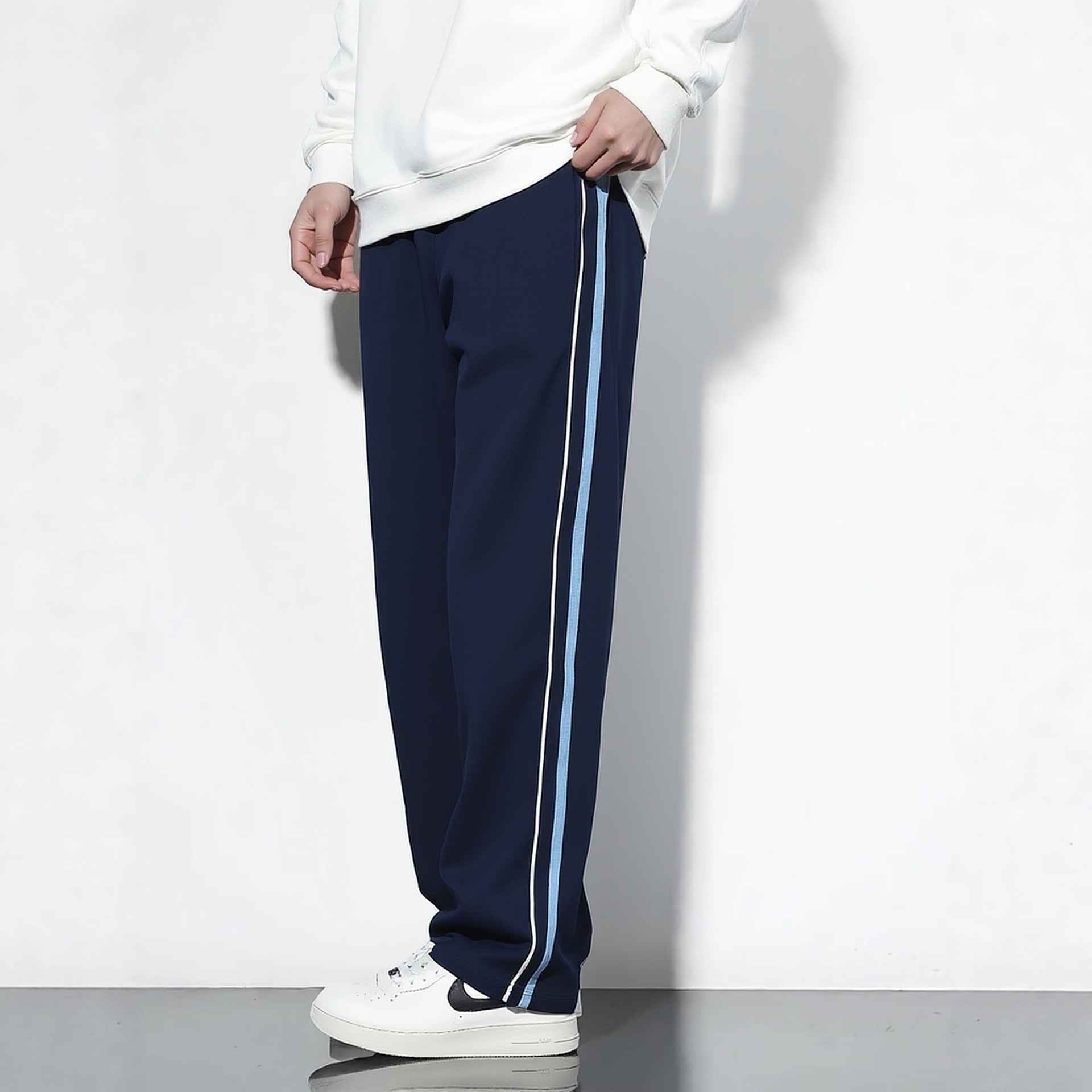 春秋款藏青镶天蓝粗条细白杠条运动裤全棉休闲校裤舒适直筒校服裤,童装/婴儿装/亲子装,校服/园服,淘宝优惠券,粉丝福利购,淘宝优惠卷