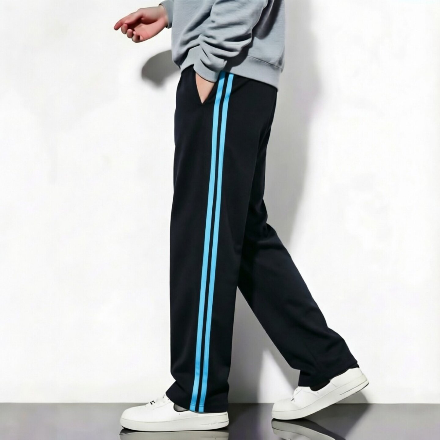 上海定制校服全棉黑色天蓝双杠