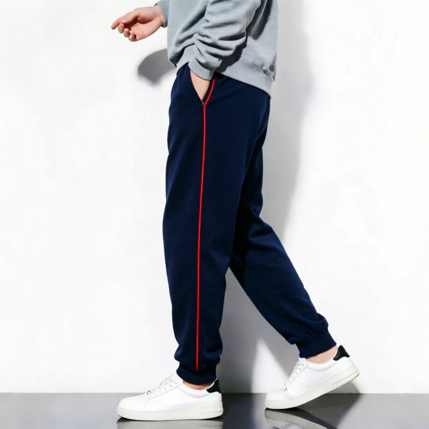 黑色深藏青经典红杠条收脚口校服