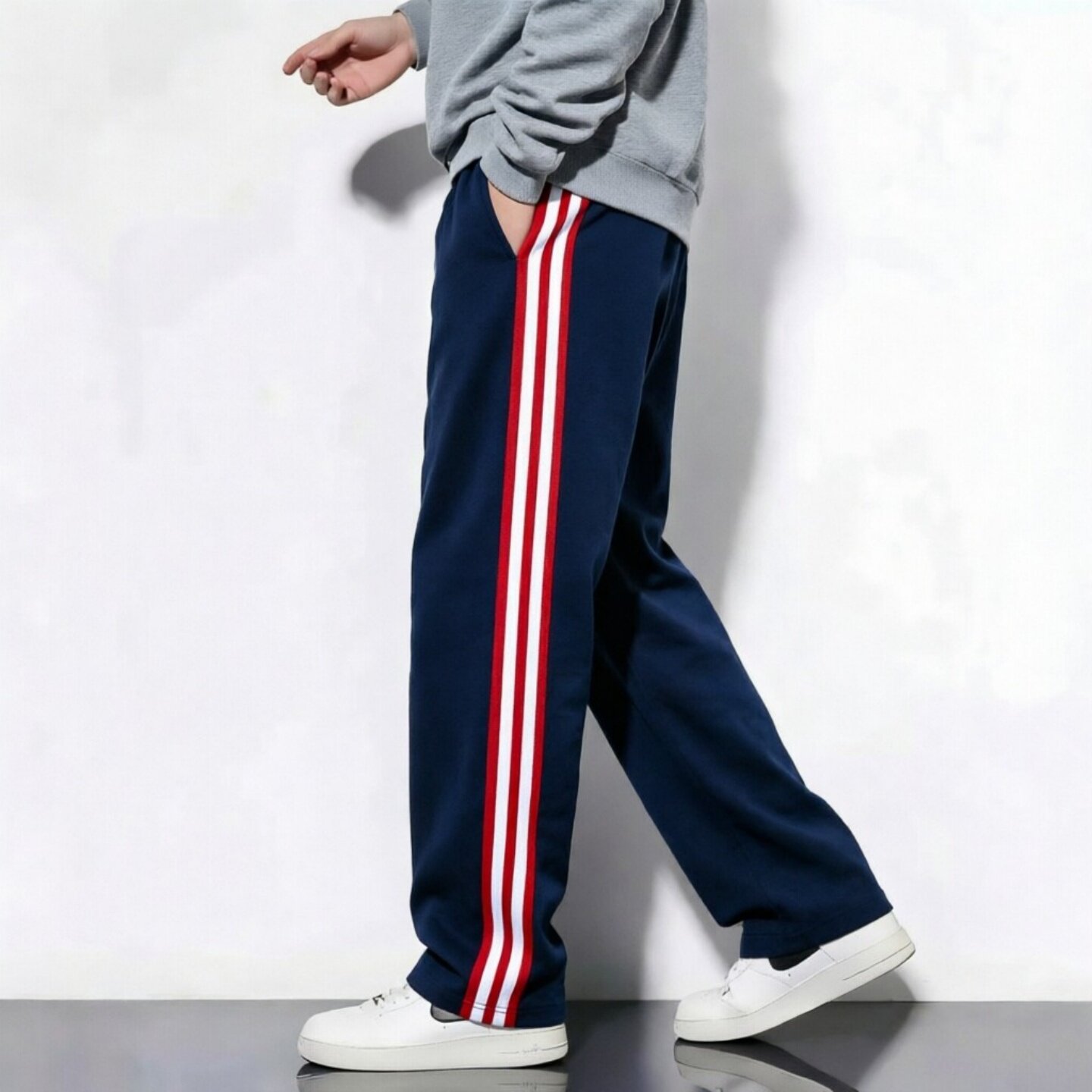 浅藏青镶红杠白边男女运动校服
