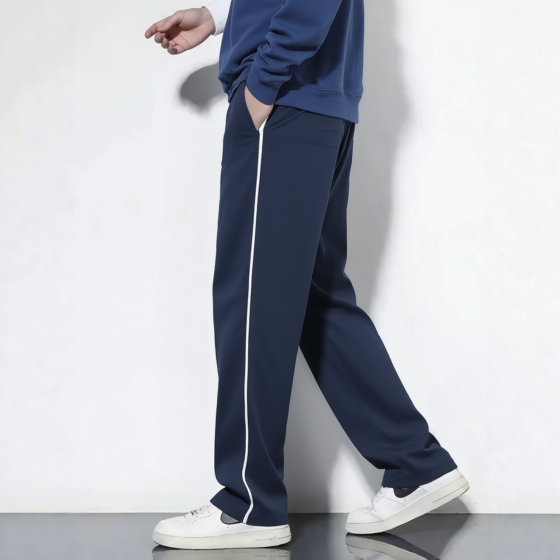 夏款超薄款全棉黑色藏青一条白细条长裤校裤同款男女童运动裤校服