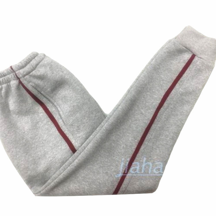 春夏秋季灰色全棉长裤镶1厘米暗红杠收口嘉祥外国语学校运动裤