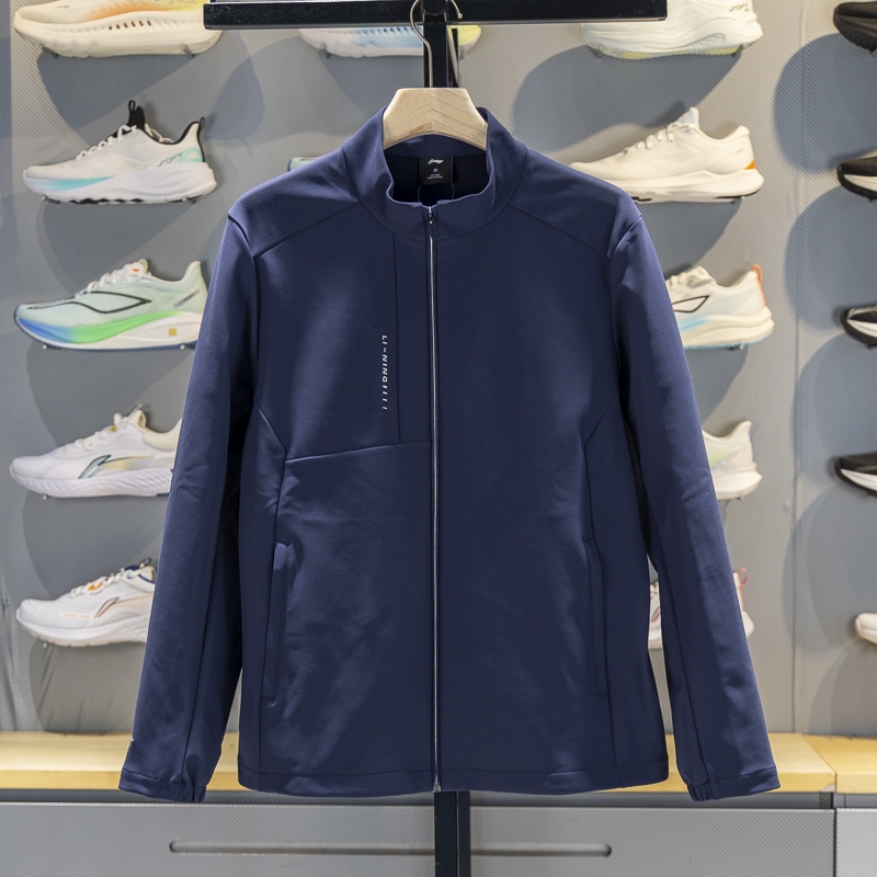 李宁男子立领加绒保暖针织外套