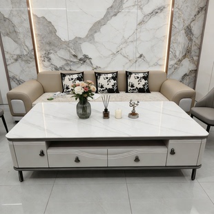 2米大茶几,1.8米加大茶几岩板台面玉晶玻璃钢琴烤漆客厅茶桌加大