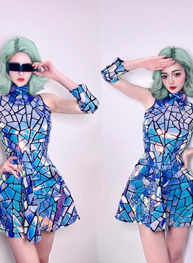 新款幻彩镭射镜片DS舞蹈演出服爵士酒吧GOGO舞台夜店DJ歌手演出服