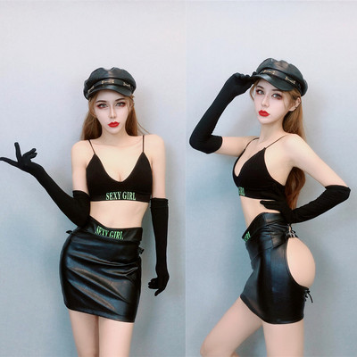 黑色吊带包臀裙性感爵士服