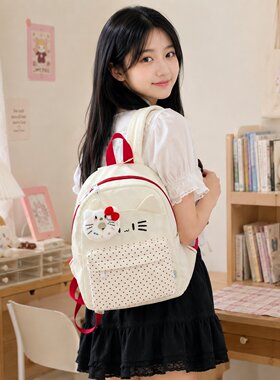 可爱猫脸帆布双肩包女2026新款少女猫耳朵休闲出行学生小书包背包