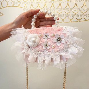 Lolita毛绒儿童斜挎包秋冬新款女童包包洛丽塔可爱女孩手提小挎包