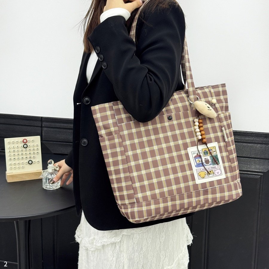 沐里沐气新款原创格子帆布托特包日系可爱风网红同款外出单肩包女,箱包皮具/热销女包/男包,时尚帆布包,淘宝优惠券,粉丝福利购,淘宝优惠卷