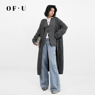 慵懒中长款针织开衫宽松毛衣外套