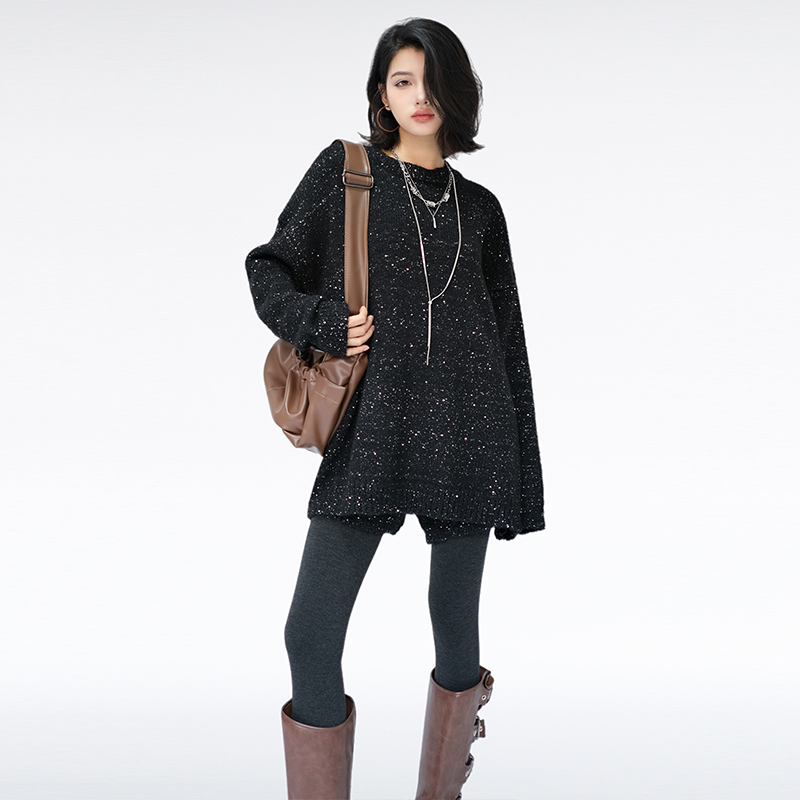 慵懒风闪闪毛衣短裤两件套女秋冬