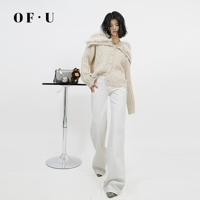 复古白色低腰不贴腿微喇牛仔裤女