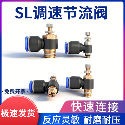 SL气动气管快速接头节流阀调速阀SL4/6/8/10/12气缸M5-01可调02