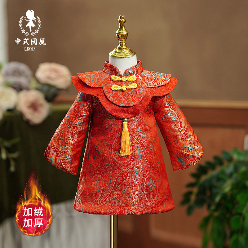 加绒加厚冬装女宝宝周岁礼服婴儿
