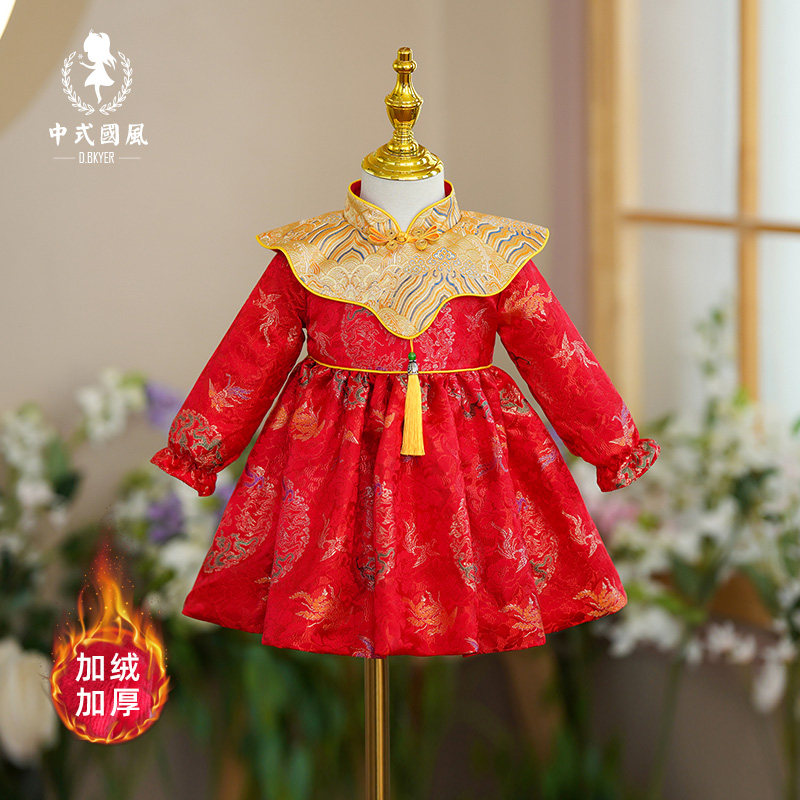 一周岁女宝宝抓周礼服加绒加厚
