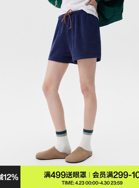 AR「softnotes」纯色毛巾肌理短裤可外穿家居裤子女春夏季休闲裤