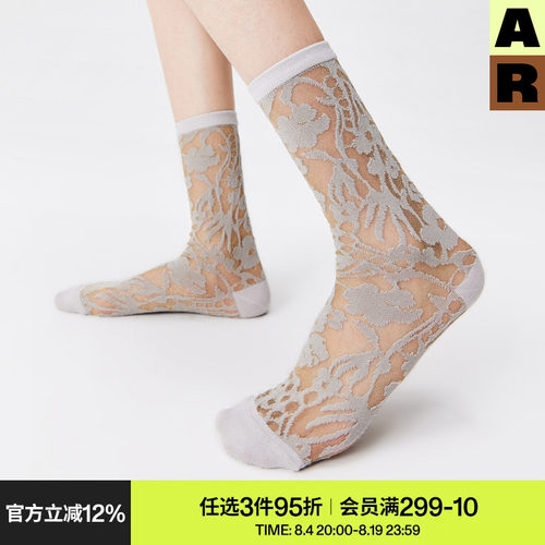 AR袜子女款中筒袜春夏季薄款透气水晶袜玻璃金银丝卡丝袜艺术生袜