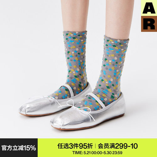 AR袜子女款春夏季轻薄透气金银丝花花中筒袜舒适百搭堆堆袜miu系