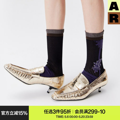 AR袜子女款春夏季轻薄透气紫色中筒袜舒适百搭艺术生堆堆袜miu系