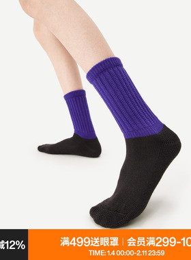 AR极抗纱毛圈撞色袜子女中筒袜秋冬保暖显瘦紫色针织长筒袜春秋款
