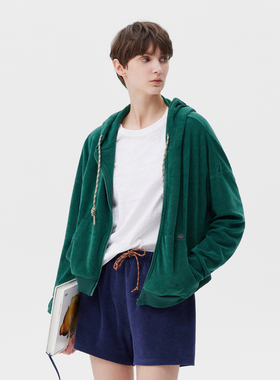 AR艺术家合作可外穿家居服睡衣上衣女拉链卫衣毛巾布春季绿色外套