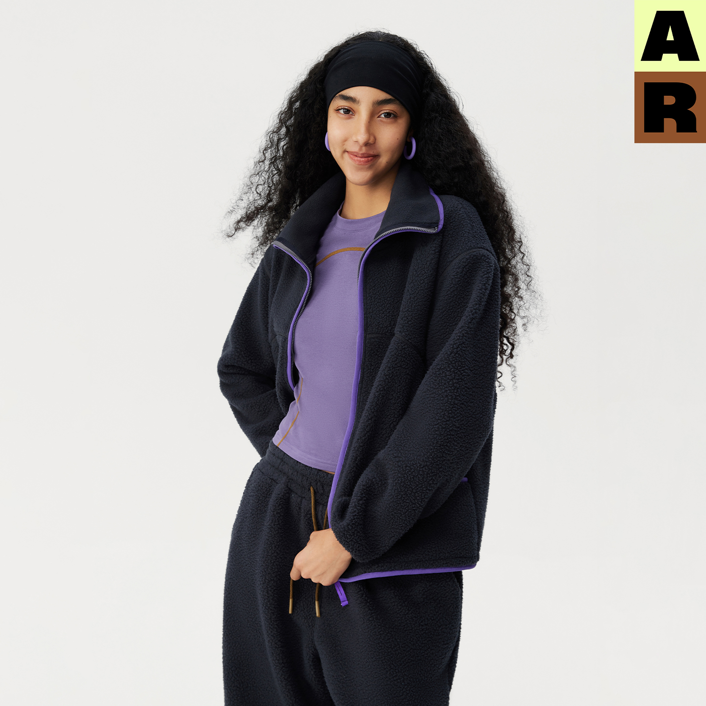 AR双面羊羔绒短款厚外套女装秋冬季保暖加绒新款撞色开衫运动上衣