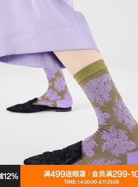 AR袜子女秋冬季紫色复古亮光丝中筒袜蕾丝玛丽珍袜春秋无骨四季款
