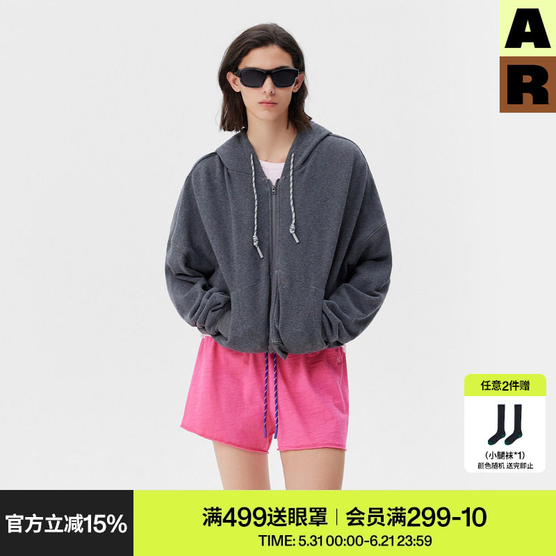 AR「softnotes」连帽卫衣外套女春装纯棉毛圈灰上衣长袖帽衫开衫