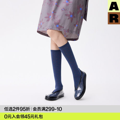 AR波尔卡圆点小腿袜蓝色显瘦美腿堆堆袜基础款无骨长筒袜子女款