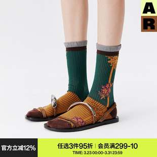 AR袜子女款 轻薄透气绿色中筒袜舒适百搭艺术生堆堆袜miu系 春夏季